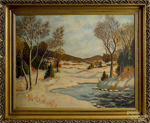 Oil on canvas winter landscape, signed F. Wittenberg, dated lower right '49, 22'' x 28''.