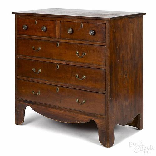 Late Federal tiger maple and walnut chest of drawers, ca. 1820, 40'' h., 39'' w.