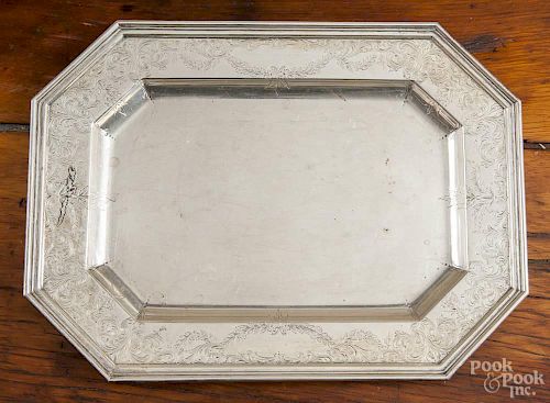 Durgin sterling silver tray, retailed by J. E. Caldwell, 10'' x 13 1/2'', 23.7 ozt.