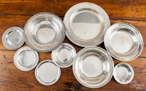 Group of sterling silver plates and shallow bowls, largest - 11 5/8'' dia., 68 ozt.