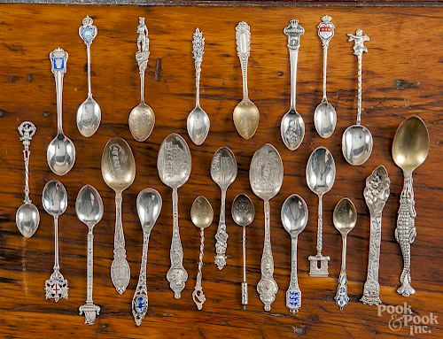 Group of silver collectors' spoons, mostly sterling.
