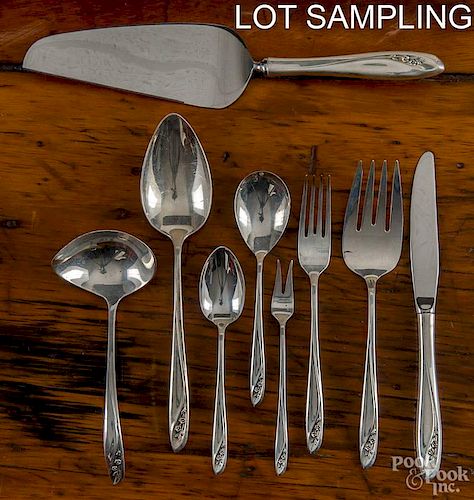 Reed and Barton petite fleur sterling silver flatware service, sixty-three pieces, 66.5 ozt.