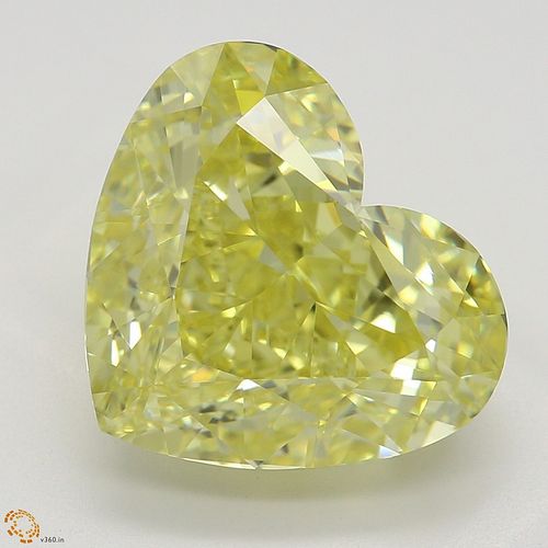 5.02 ct, Natural Fancy Intense Yellow Even Color, VVS2, Heart cut Diamond (GIA Graded), Appraised Value: $384,500 