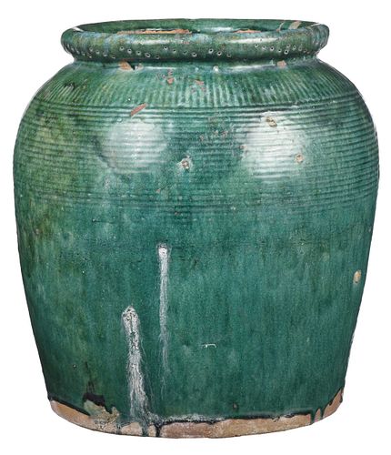 Large Chinese Green Glazed Earthenware Storage Jar