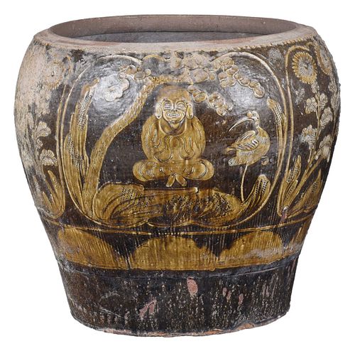 Monumental Chinese Stoneware Brown Glaze Pot