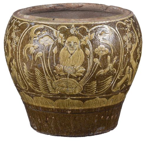 Monumental Chinese Brown Glaze Pot