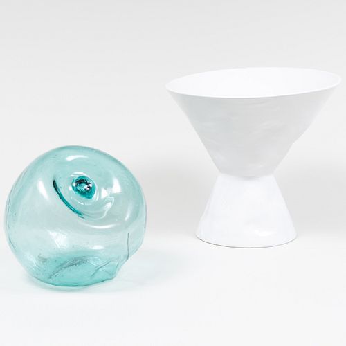 Montes Doggett Conical White Glazed Bowl and a  Glass Sphere
