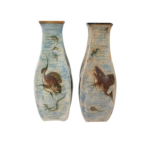 Pair of Martin Brothers Pottery Fish Vases, c. 1899