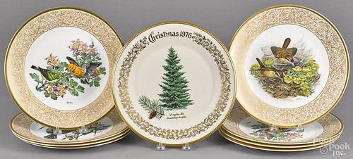 Set of eight Boehm Woodland Birds of America porcelain plates, together with a Lenox Douglas Fir