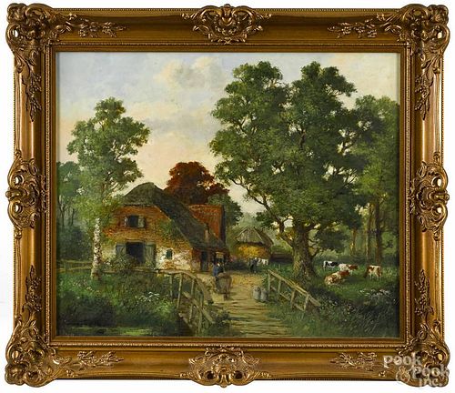 Oil on canvas bucolic landscape, 20th c., 20'' x 24''.