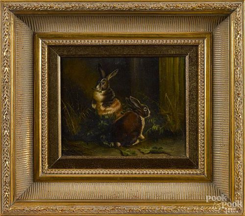 Two contemporary oil on canvas portraits of rabbits, 8'' x 10'' and 10'' x 8''.