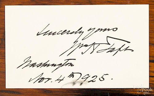 William Howard Taft signed card, dated November 4th, 1925, with its original envelope.