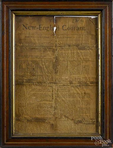 Early reprint of Benjamin Franklin's New England Courant, no. 80, February 4-11, 1723, 10'' x 7''.