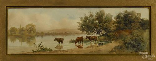 Albert A. Matthews (American), watercolor landscape with cows on a river bank, signed lower right