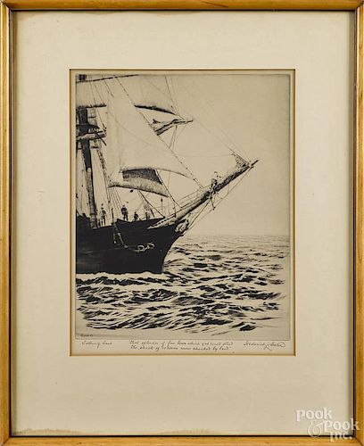 Frederick Owen signed etching, titled Setting Sail, 13'' x 10''