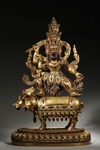 A gilding copper Tibetan buddha statue
