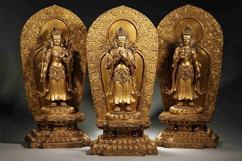 A set of 3 gilding copper buddha statues