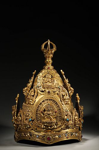 A gilding copper helmet,Ming Dynasty,China