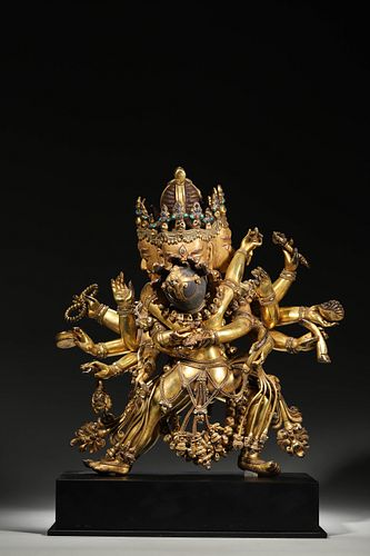 A gilding copper Cakrasamvara statue