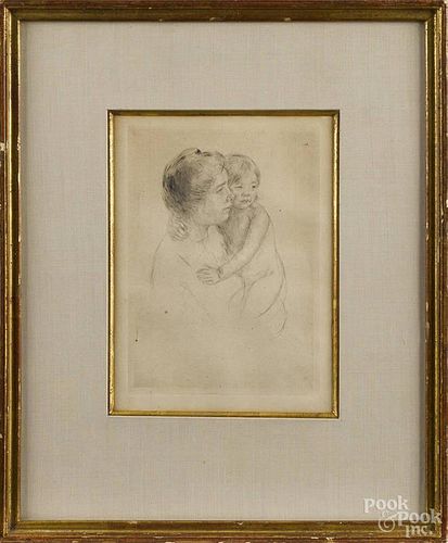 Mary Stevens Cassatt (American 1844-1926), etching, titled Mother & Child, 9 1/4'' x 6 3/4''.