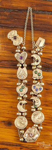 Slide bracelet consisting of twelve various gold and gold-filled watch chain slides