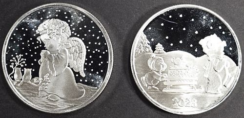 (2) 1 OZ .999 SILVER 2023 XMAS SLED & ANGEL ROUNDS