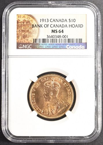 1913 GOLD CANADIAN $10 COIN NGC MS64