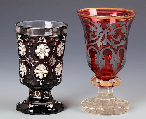 2 Biedermeier Style Cased Glass Goblets