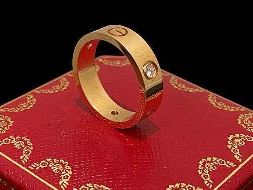 Cartier Love Ring 18K Rose Gold 3 Diamonds Size 10