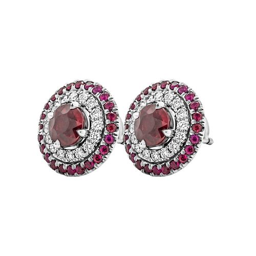 GIA Certified Ruby Diamond Halo Stud Earrings in Platinum