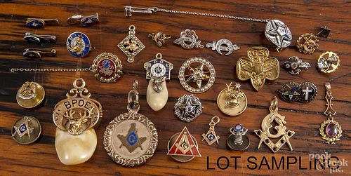Large group of lodge pins, some gold, gold-filled, etc., 53.1 dwt total.