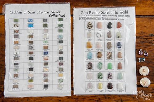 Large group of loose stones, many displayed, to include jasper, quartz, amethyst, topaz, opal, etc.