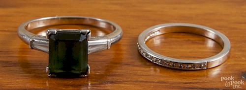 Two platinum rings, to include a diamond band and a solitaire