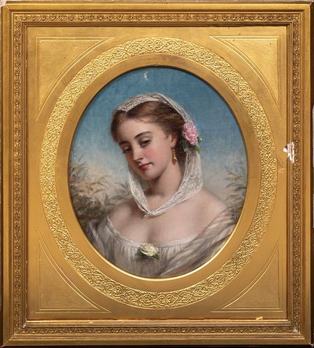  PORTRAIT OF A LADY IN WHITE MANTILLA OIL PAINTING
