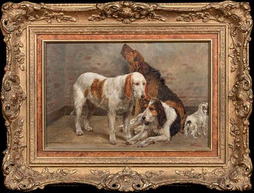 HOUND DOGS "WAITING FOR MASTER" OIL PAINTING