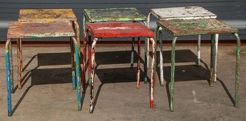 6 French Painted Steel Bistro Tables