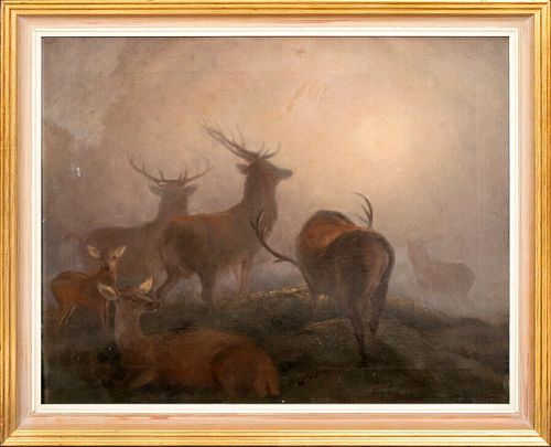  STAGS IN THE MORNING MISTS OIL PAINTING