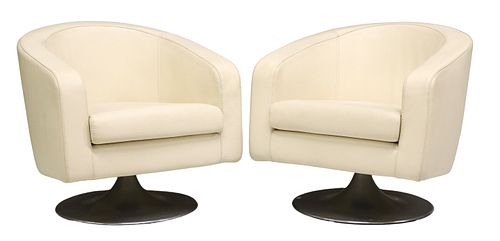 (2) MODERN LEATHER UPHOLSTERED SWIVEL ARMCHAIRS