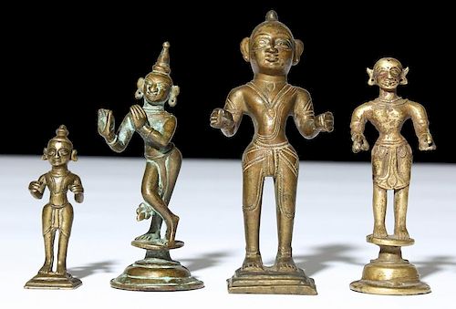 4 Indian Bronze Krishna Statues, Circa 1800-1850