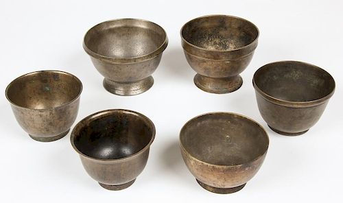 6 Heavy Bronze Bowls, C. 1800