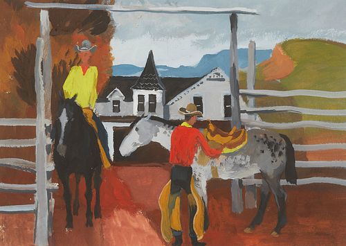 Cameron Booth Cowboys Gouache Painting