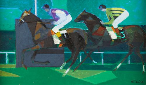 Camille Hilaire Jockeys Racing Oil Painting