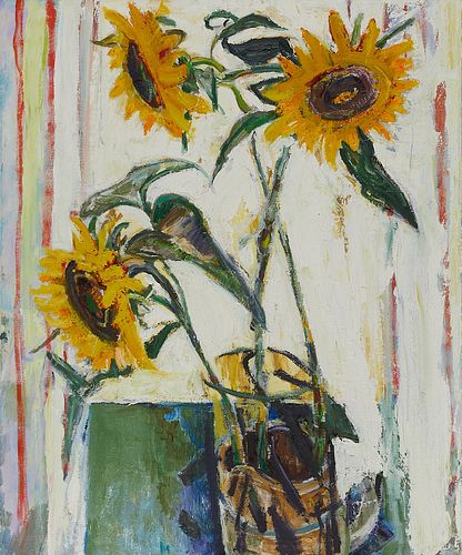 Bernard Chaet "Three Sunflowers" Oil Painting