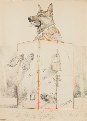 Robert A. Nelson Sheep Dog Drawing 1977