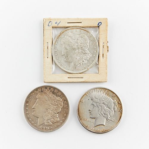 3 Silver Dollars 1904-1926 - 2 Morgan & 1 Peace
