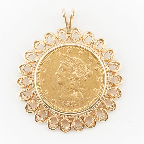 1881 $10 Liberty Head Gold Coin Pendant