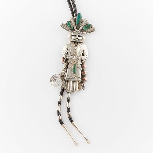 Large Roan Kachina Sterling & Turquoise Bolo Tie