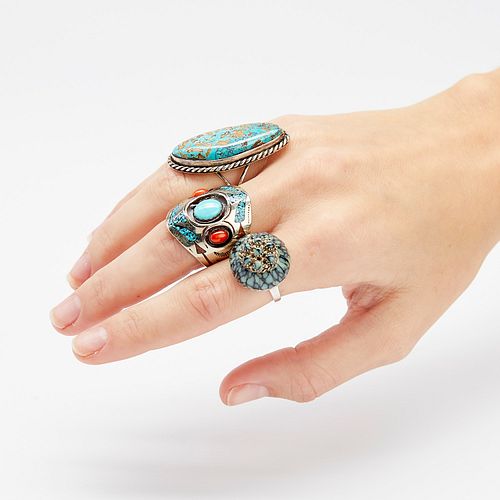 Group of 3 Turquoise & Silver Rings