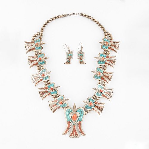 Thunderbird Squash Blossom Necklace and Earrings