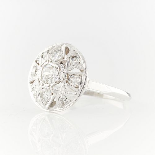 14k Art Deco Style 9 Stone Diamond Ring